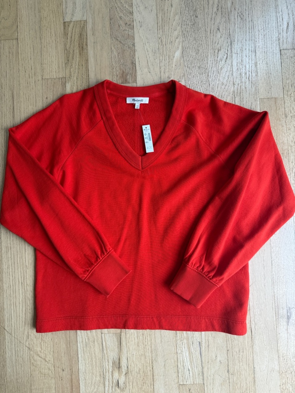 NWT: Madewell Bright Red V-Neck  Sweater, 100% Cotton, sz. XS